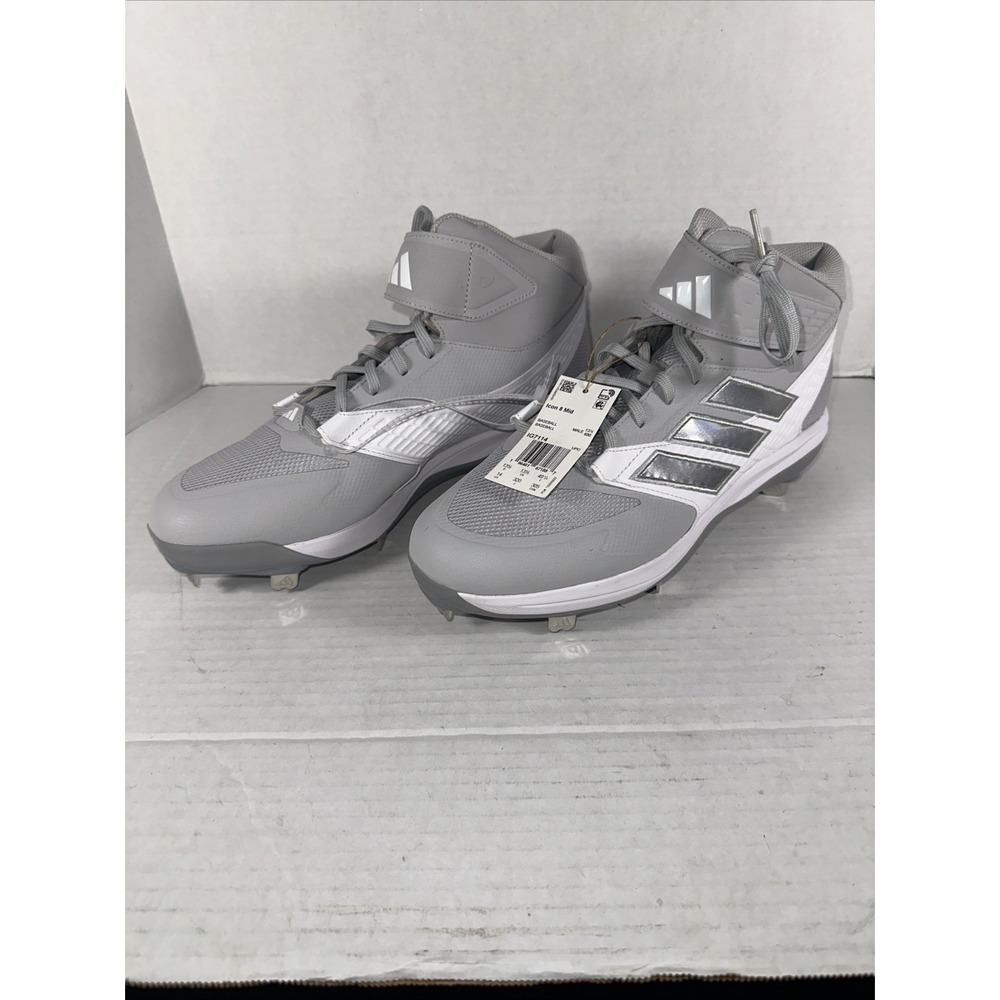 Adidas ICON 8 Mid Baseball Metal Cleats Men's 14 Gray White Silver IG7114 NWT - Picture 2 of 7